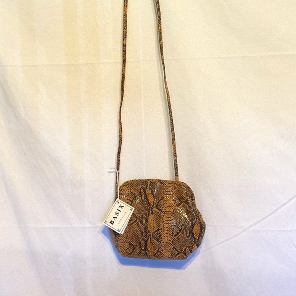 NWT! Basix New York Soft Leather Snake Print Shoulder Crossbody Purse ~8.5" x 7"